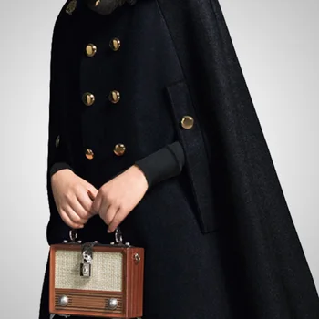 Capa de lana de talla grande 2XL para mujer, abrigo de lana de media manga con doble botonadura, Otoño Invierno 2021