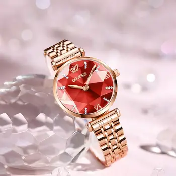 Luxusné dámske Hodinky Rose Gold Nehrdzavejúcej Ocele Nepremokavé Dámske Hodinky Red Dress Žena Náramkové hodinky Darček pre Manželku Montre Femme