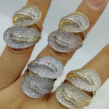 GODKI Luxusné Leaf Kríž Dizajn Odvážne tvrdenie Prstene so Zirkónmi Kamene 2020 Ženy Zapojenie Strana Šperky Vysokej Kvality