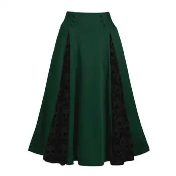 Vysoký Pás Midi Sukne Gotický Skladaná Sukňa Príležitostné Párty Sukne Plus Veľkosť Čipky Patchwork Vintage faldas mujer moda 2020