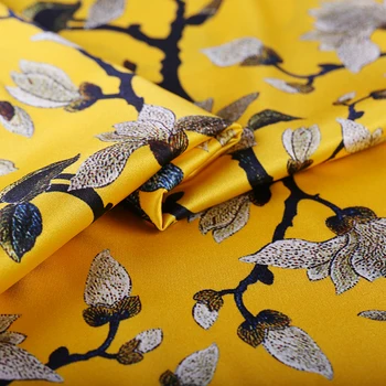 žiarivo žlté kvetinový tlač skutočné prírodné hodvábne tkaniny