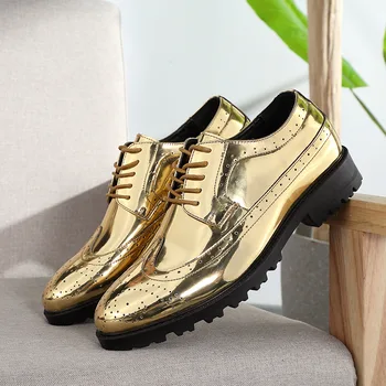 2019 Bežné Kožené Topánky Mužov superstar Brogues formálne kožené topánky oxford zlaté topánky krajky-up hombres strieborné veľké veľkosť 47 ghn
