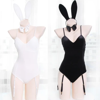 Japonský Sexy Bunny Dievča Sleepwear Vyhovovali Ženy Ženy Cosplay Kostým Jumpsuit Velvet Bielizeň Nightdress Mačka Žena Kostým