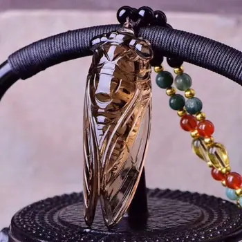 JoursNeige Čaj, Prírodný Krištáľ Vyrezávané Cikada Prívesok Crystal Korálky Náhrdelník Lucky pre Ženy, Mužov Priateľ Hmyzu Módne Šperky