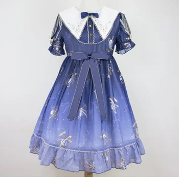 Roztomilý tlač viktoriánskej šaty kawaii dievča gothic lolita op Sladká princezná lolita šaty vintage zase dole golier falbala bowknot