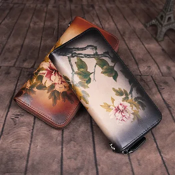 Johnature Vintage Strane Peňaženky 2020 Nové Originálne Kožené Maľované Dámske Peňaženky A Kabelky Voľný Čas Telefón V Kabelke Luxusné Peňaženky