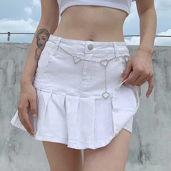 2020 Nový Kórejský Denim Skladaná Sukňa Ženy Lete Sexi Elastické Vysoký Pás Sukne Nad Kolená Tenký Mini Bežné Pás Streetwear