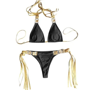 2019 Obväz Strapec Plavky, Bikiny Žien Kryštál Diamantu Bikini Set Kovové Reťaze Plavky žena Luxusné Plávanie Oblek
