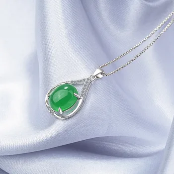 Prírodné Green Jade Chalcedony Kolo Prívesok 925 Strieborný Náhrdelník Čínsky Vyrezávané Kúzlo Šperky, Módne Amulet Darčeky pre Ženy