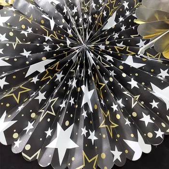 Nicro 6 ks/Set Black Gold jednovrstvové Okrúhle Papierové Ventilátor Kvet Nastaviť Narodeninovej oslavy Výročia Dekorácie Dodávky #FS28