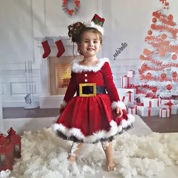 Dieťa Vianočné Fleece Oblečenie s Dlhými Rukávmi High-Pás Sukne Späť na Zips pre Batoľa Dievčatá