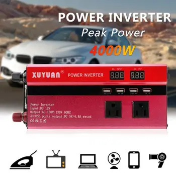 Nový 1 Sada 4000W Solárne Auto, Auto Power LED Invertor DC 12/24V do AC110/220V Sine Wave Converter 4 USB Rozhrania Auto Invertor