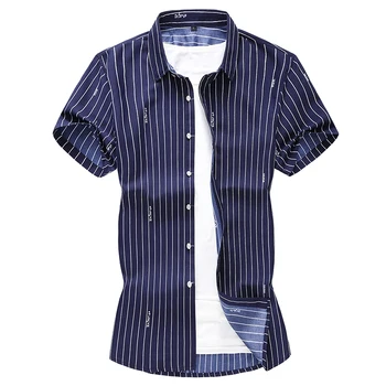 Bavlna Bežné Tričko Mužov Krátky Rukáv Pruhované Šaty, Košele pánske Letné Módne Tričko Muž Camisa Masculina Plus Veľkosť M-7XL