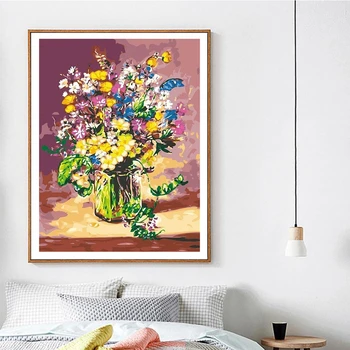 AZQSD 40x50cm Olej Maľovanie Podľa Čísel, Kvety Obrázky Farba Číslo Plátno Váza Súpravy Maľovanie Na Obývacia Izba Domova