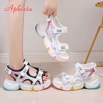 Aphixta Veľká Veľkosť 42 Klinové Podpätky dámske Sandále Rainbow Jediným Dizajn Žena 5,5 cm Platforma Sandále Výšky Rastúci Topánky Ženy