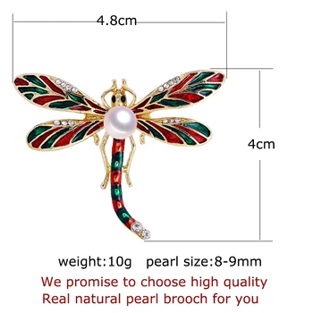 SHDIYAYUN 2019 Nový Pearl Brošňa Smalt Dragonfly Brošňa Pre Ženy Vintage Zlatá Brošňa Kolíky Prírodné Sladkovodné Perly Šperky Darček