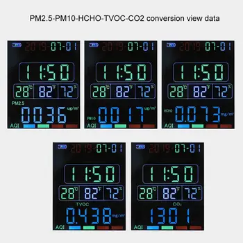 Kvalita ovzdušia Tester Formaldehyd PM2.5 CO2 TVOC CO2 AQI Monitor Detektor Plynu Analyzer Teplomer Vlhkomer Budík