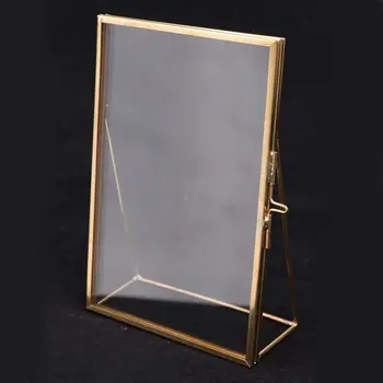 Jednoduché Starožitné Obdĺžnikový Voľne stojace Priehľadný Sklenený fotorámik pre Domáce Dekorácie - Gold