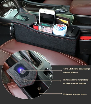 Autosedačky Štrbinovou Úložný Box Pohára Nápoj Držiteľ Organizátor Auto Gap Vrecku Dva nabíjania cez USB rozhranie
