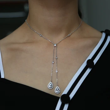 Elegantný módy ženy lady šperky Dlho cz stanice reťazca Y lariat s slza cz kúzlo náhrdelník