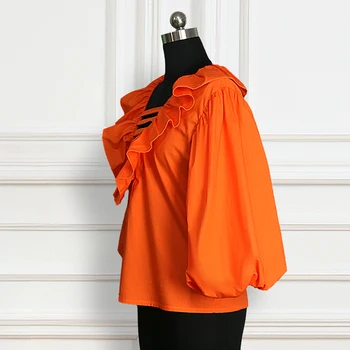Ženy, Blúzky, Veľké Svietidla Rukáv V Krku Volánikmi Duté Z Elegantné Office Dámy Prima Orange Módne Topy Tričko Bluas Plus Veľkosť