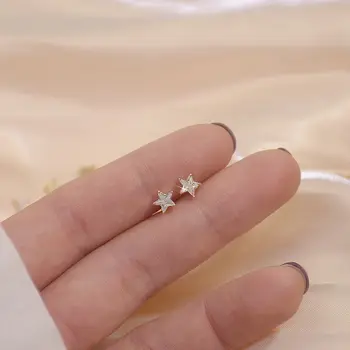 Kórejský nový dizajn a módne šperky AAA zirkón star háčik kvet 14K zlata, náušnice elegantné dámske denne päť-špicaté hviezdy náušnice