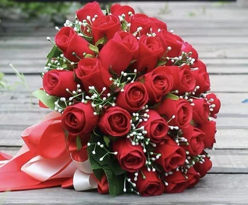 Svadobné Kytice Umelý Kvet Burgundské Červené Ruže Falošné Kvety, Svadobné Party Dekorácie