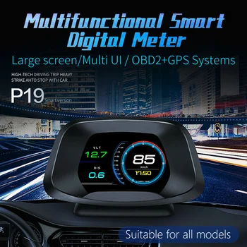 2020 Auto HUD OBD+GPS 2 V 1, Head Up Display P19 Voliteľné Navigácia palubný Počítač HUD Rozchod Auto Displej Digitálne počítadlo kilometrov