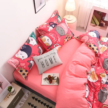 Aloe Bavlna Brúsenie Zimné Hrubé Cartoon Posteľ List Perinu Osobnosti Módne Čerstvé kórejský Štyri-dielna posteľná bielizeň