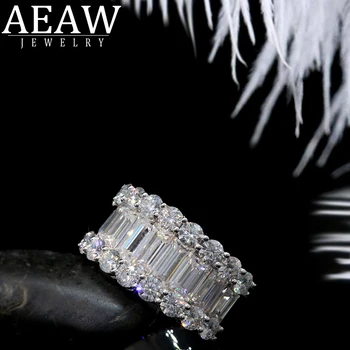 AEAW Luxusné Pevné 14K Zlata Moissanite Diamond Svadobné Kapela Okrúhly Rez Bagety Nakrájame Diamanty Pol Večnosti Výročie Krúžok