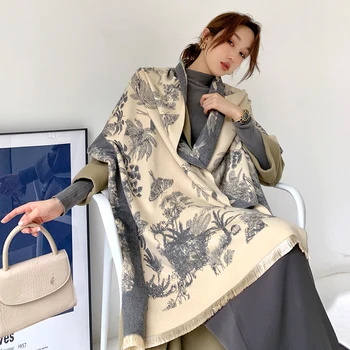 2020 Luxusné Zimné Cashmere Šatku Ženy Lady Dizajn Teplé Pashmina Deka Prepravu Šatky Šatkou Žena Hrubé Foulard