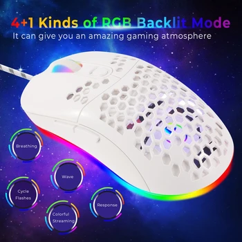 7200DPI USB Wired Mouse Optical Gaming Honeycomb Shell Myší RGB LED Podsvietenie L9CA