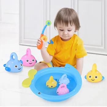 Rybolov Hračky Deti Hrať Voda Squeeze rozstrekovaný Zvierat Dieťa Povodí 5 ks Vaňa Hračky ryby hry, baby umývadlo