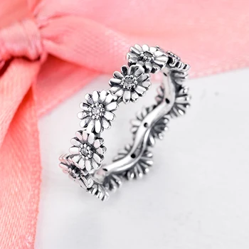Hot Predaj Reálne 925 Sterling Silver & Rose Gold Color Daisy Kvet Krúžok Pre Ženy Pôvodné 925 Striebro Prstene Značky Šperky Darček