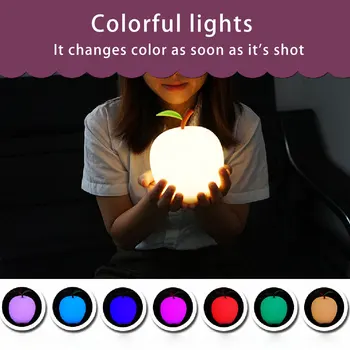 Apple Tvar 7 Farieb LED Dotykový Snímač Silikónové Nočné Svetlo Deti Detská Spálňa Plochy Dekor Ozdoby Batérie/USB Nabíjanie