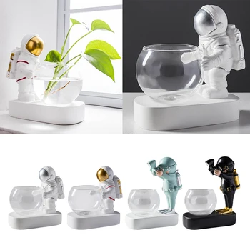 Kreatívne Sklenené Vázy Živice Astronaut Diver Ozdoby, Vázy Hydroponics Plochy Dekor LED Svetlo