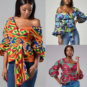 Ženy Afriky Lístkového Rukáv Sexy Mimo Ramenný Digitálna Tlač Letné Oblečenie