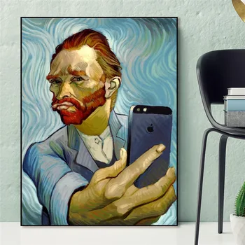 Zábavné Umenie Van Gogh Selfie telefonicky na Plátne, Obrazy na Stenu, Umenie Plagáty a Vytlačí Abstraktné Portrét Van Gogh Obrázky