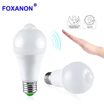 Foxanon PIR Senzor Led Žiarovka Osvetlenia E27 B22 Led Lampa 12W 18W 265V AC 220V 127V 110V Bombillas Led Biela Teplá Biela Osvetlenie