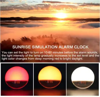 Budík Prebudiť Svetlo Sunrise Simulácia Biela Nosie FM Rádio Relaxačné Okolitého Svetla Voic Nahrávania