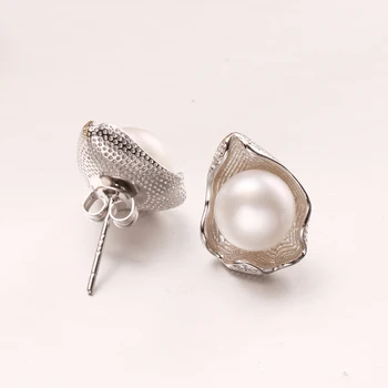 FENASY Prírodné Sladkovodné Pearl Náušnice 925 Sterling Silver Ročník Shell Dizajn Stud Pearl náušnice šperky Nápad na Darček