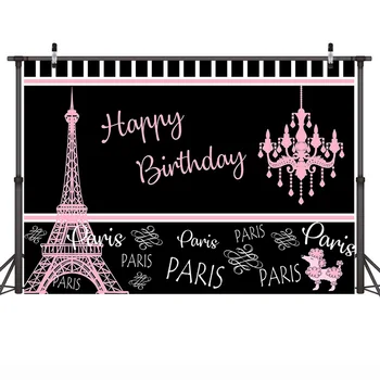 Mocsicka Narodeniny Páry Kulisu pre Fotografovanie Eiffelova Veža Narodeninovej Party Tortu Tabuľka Dekor Pozadie Čierne, Ružové Pozadie