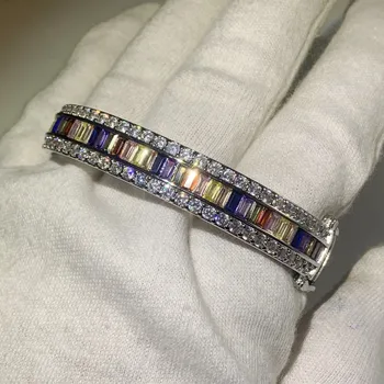Farebné Luxusné Šperky 925 Sterling Silver Multi AAAAA Kubický Zirkón Plný Princezná Rez CZ Kúzlo Ženy, Svadobné Náramok Darček