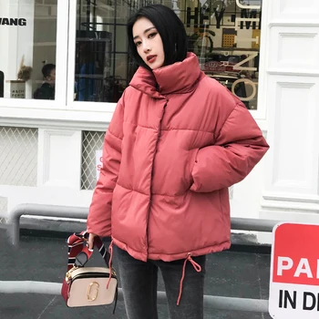 2020 zimné ženy parkas pevné bublina bunda stojan golier hrubé kórejský štýl hrubé outwear bežné coats femme giacca donna