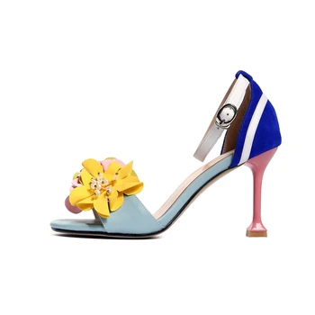 2018 lete Nové Elegantné kvet ženy sandále vysoké podpätky sandále otvorené prst lete Členok Popruhu topánky žena dámy topánky Tenké Podpätky