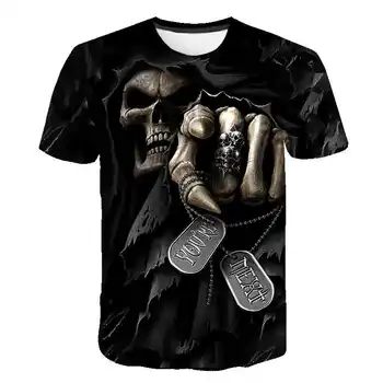 Letné pánske T-Shirt Nové 3D tlač t-shirt pánske lebky diabol T-shirt Ulici príležitostné tlače T-shirt Letné Čierne Tričko kolo