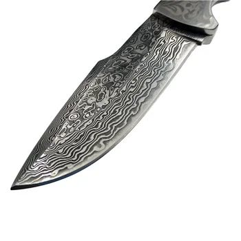 Dropship 58 HRC Damasku Ocele pevný nôž Ručne kované Damasku ocele lovecký nôž eben rukoväť s Kožený plášť