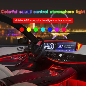 1set Hlas Zvukovo Aktívny RGB LED Interiéru Vozidla Svetlo Multicolor EL Neon Pásy Svetla, diaľkové ovládanie Atmosféru Svetla 6m 12V