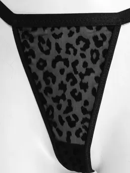 Priesvitný Set spodnej bielizne Erotické Oblečenie pre Sexy Dámske Leopard Tlač Pozrite si časť-Cez Oka Plavky, Bikiny Podprsenka Top s T-Späť Nohavičky Nohavičky