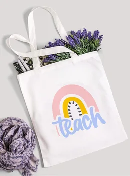 Učiť Milovať Inšpirovať Rainbow Ženy Plátno Tote Nákupní Taška Učiteľ Života Opakovane Eco Shopper Taška Cez Rameno Knihy Taška Módu Darček